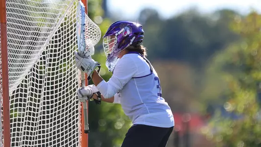CeCe Ryan stands in the goal during a JMU lacrosse scrimmage
