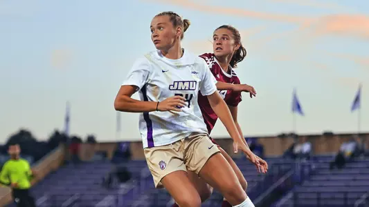 Selma Rajakangas tracks down a pass during JMU;s match against ULM