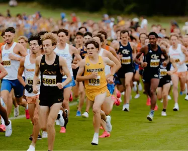 Jamie Mora of the Mizzou cross country team running the 2024 Gans Creek Classic. 