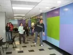 Northwestern men's basketball team member Tim Doyle participates in a game of bean bags at Elder Hall.