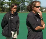 Head coach Kelly McCollum (right) and assistant Jen Pelleriti were on hand for the annual NU coaches clinic at Lakeside Field