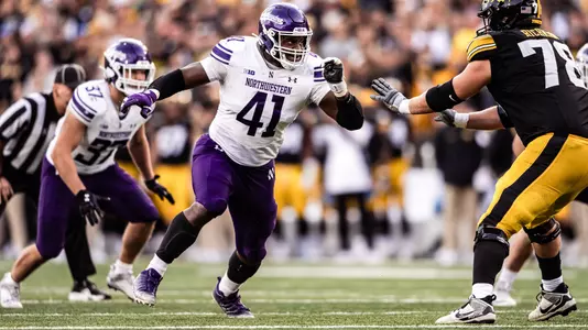 October 26, 2024, Iowa City, IA: A game between Northwestern Football and Iowa at Kinnick Stadium in Iowa City, IA on Saturday, October 26, 2024. (Photo by Ryan Kuttler/Northwestern Athletics)