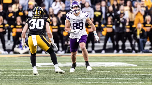 October 26, 2024, Iowa City, IA: A game between Northwestern Football and Iowa at Kinnick Stadium in Iowa City, IA on Saturday, October 26, 2024. (Photo by Griffin Quinn/Northwestern Athletics)