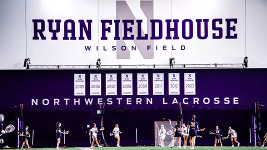 February 10, 2024, Evanston, IL: A game between Northwestern Lacrosse and Syracuse at Ryan Fieldhouse in Evanston, IL on Saturday, February 10, 2024. (Photo by Ryan Kuttler/Northwestern Athletics)