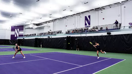 February 21, 2025, Evanston, IL: A match between Northwestern Women’s Tennis and Vanderbilt at Combe Tennis Center in Evanston, IL on Friday, February 21, 2025. (Photo by Ryan Kuttler/Northwestern Athletics)