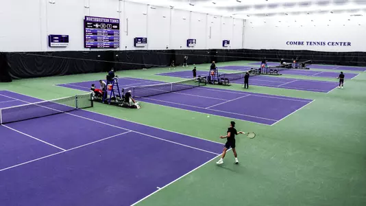 January 17, 2025, Evanston, IL: A match between Northwestern Men’s Tennis and UIC at Combe Tennis Center in Evanston, IL on Friday, January 17, 2025. (Photo by Ryan Kuttler/Northwestern Athletics)