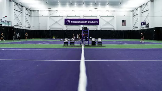 January 12, 2025, Evanston, IL: A match between Northwestern Women’s Tennis and Northern Illinois during the Quad Invite at Combe Tennis Center in Evanston, IL on Sunday, January 12, 2025. (Photo by Mary Grace Grabill/Northwestern Athletics)
