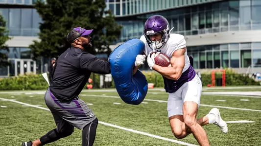 August 7, 2023, Evanston, IL: Northwestern Football fall camp practice at Hutcheson Field
in Evanston, IL Monday, August 7, 2023. (Photo by Griffin Quinn/Northwestern Athletics)