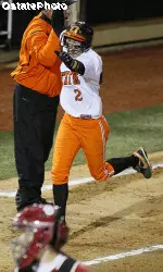 Mariah Gearhart rounds third base after hitting a three-run home run against OU.