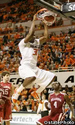 Matt Pilgrim hammers home two of his six points against Oklahoma on Saturday afternoon.