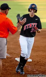 Julie Ward hit her school-record 31st career home run off Texas ace Blaire Luna on Saturday.