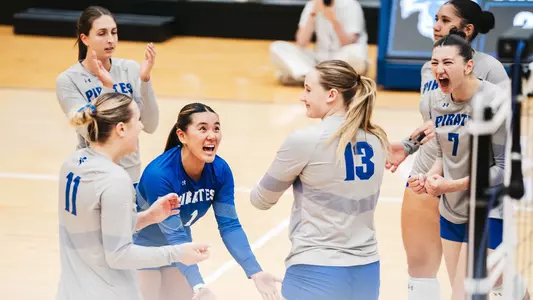 Seton Hall volleyball team celebrates a point against UConn on Nov. 8