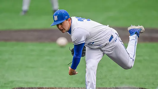 Nate Espelin throws a pitch for Seton hall during the 2024 season.