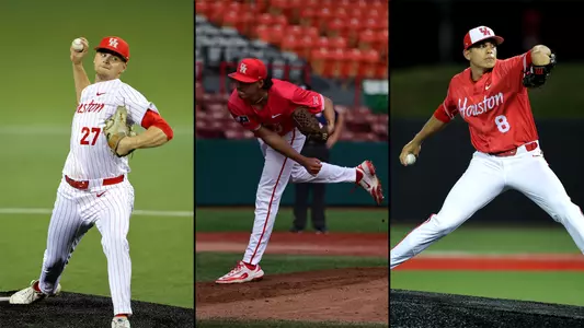 Edited photo showing Paul Schmitz, Richie Roman and Alex Solis pitching