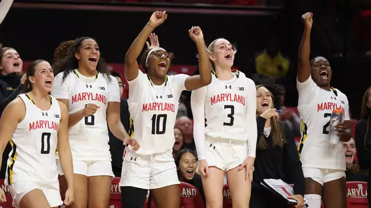 Maryland's bench celebrates a basket against VT