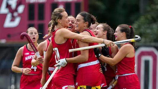 Maryland celebrates a goal against Duke