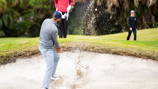Davis Lee hitting out of bunker at The Hayt
