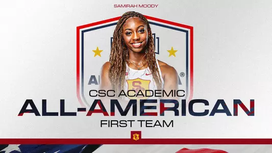 Graphic announcement for Samirah Moody becoming an Academic All-American