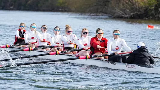 The Wisconsin women's rowing team races on Lake Mendota