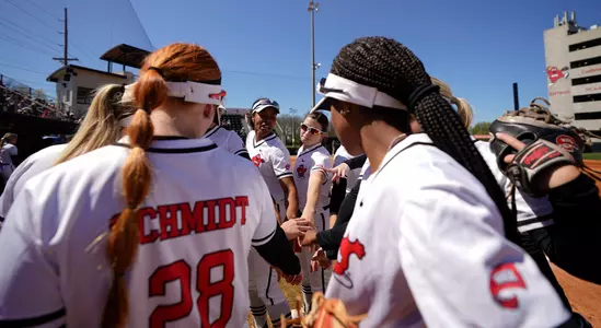 Infielder TJ Webster (3) Utility player Kelsey Schmidt (28) Outfielder Taylor Davis (6) Outfielder Brylee Hage (11) of the hillltoppers plays during a game on April 02, 2023 at WKU Softball Complex in Bowling Green, KY