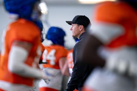 Boise State Football 2024 Spring Practice No. 9/Scrimmage No. 1 at the Caven-Williams Indoor Facility. Photo by Tyler McFarland.