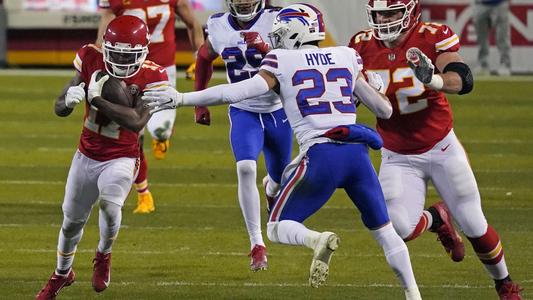 Mecole Hardman of the Kansas City Chiefs runs the ball against the