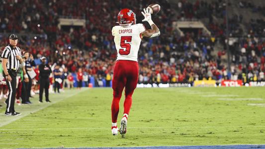 Fresno State wide receiver Jalen Cropper runs for yardage against UTEP  during the first half of the New Mexico Bowl NCAA college football game  Saturday, Dec. 18, 2021, in Albuquerque, N.M. (AP