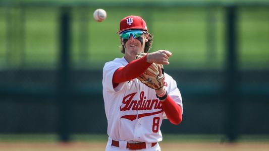 Baseball vs. Louisville - Image 19: BLOOMINGTON, IN - April 18, 2023 -  infielder Tyler Cerny #8 of the Indiana Hoosiers during the game between  the Louisville Cardinals and the Indiana Hoosiers