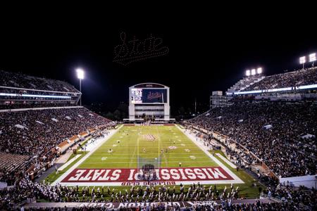 STARKVILLE, MS - November 23, 2023 - Drone show during the game between the Ole Miss Rebels and the Mississippi State Bulldogs at Davis Wade Stadium at Scott Field in Starkville, MS. Photo By Mike Mattina
