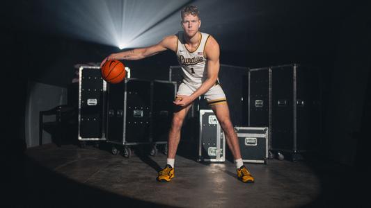 Purdue Men's basketball player Caleb Furst poses for a portrait on June 15, 2023 in Kissell Studio at Purdue University in West Lafayette, Indiana.