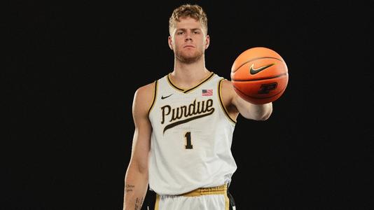 Purdue Men's basketball player Caleb Furst poses for a portrait on June 15, 2023 in Kissell Studio at Purdue University in West Lafayette, Indiana.