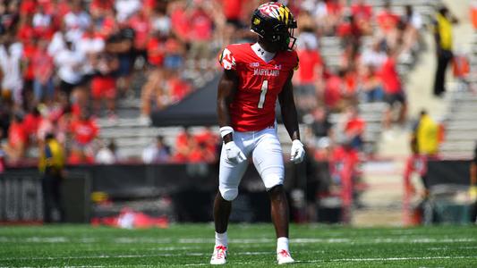 Maryland wide receiver Rakim Jarrett catches a pass during the