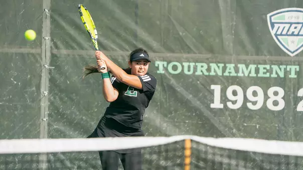 Valentina Salek returns a shot at the EMU Hidden Duals