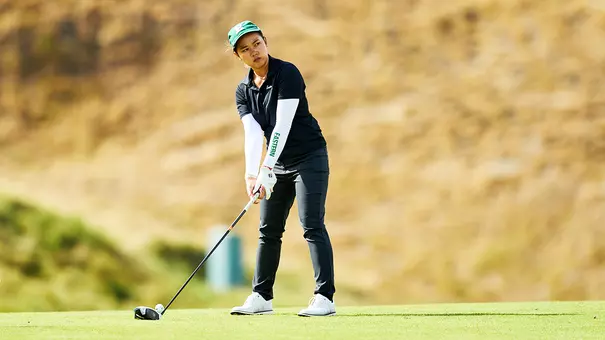Baiyok Sukterm lines up her drive at the Leadership & Golf Invitational