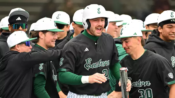 Ty Stecko celebrates in the dugout after scoring a run in the 2025 season