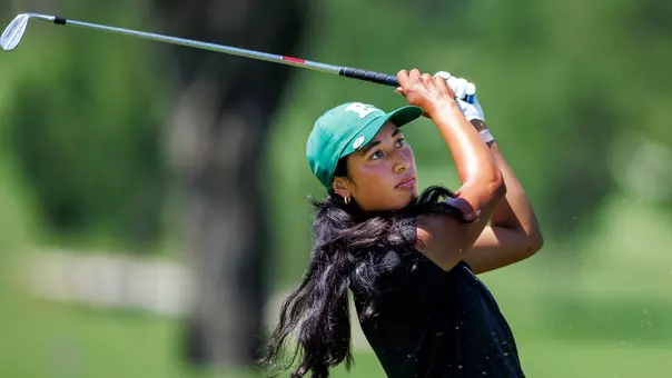 Janae Leovao finishes her swing at the 2026 NCAA Tallahassee Regional, May 11, in Tallahassee, Fla.