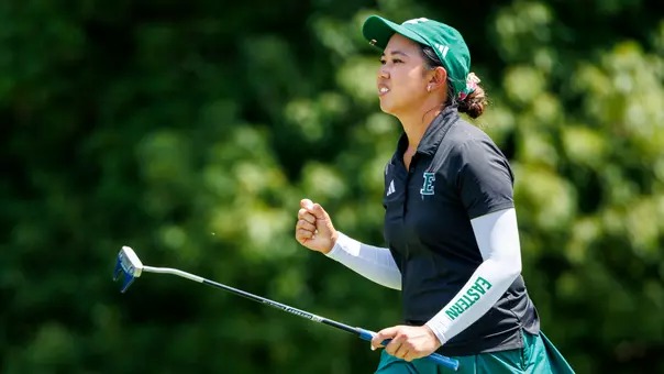 Baiyok Sukterm pumps her fist after sinking a birdie put at the NCAA Tallahassee Regional