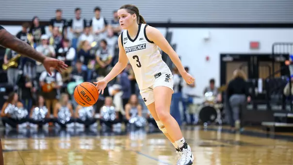 Orlagh Gormley Dribbling a Alumni Hall in Providence, R.I. during a non conference match against Howard University
