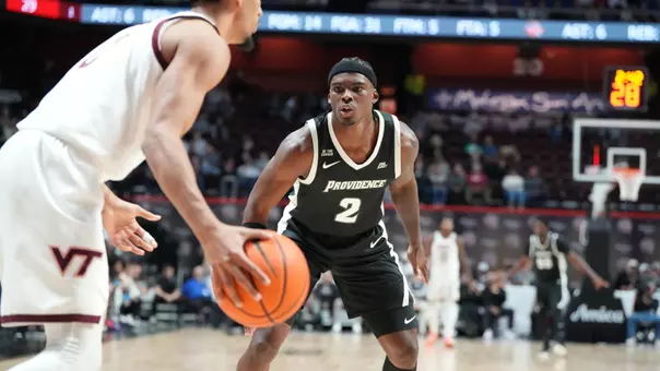Jaylin Sellers Plays defense against Virginia Tech at Mohegan Sun