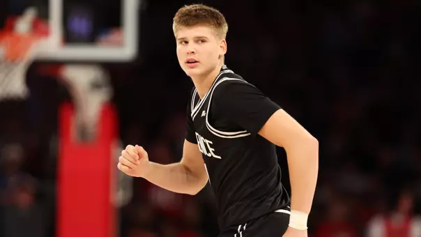 Stefan Vaaks runs up the court at Madison Square Garden at St. John's.
