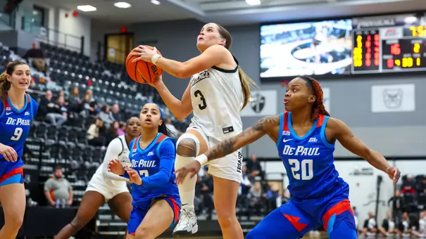 Orlagh Gormley going for a layup during a BIG EAST game against DePaul at Alumni Hall in Providence, R.I.