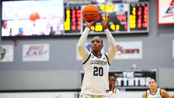 Teneisia Brown shooting a free throw during a BIG EAST game against DePaul at Alumni Hall in Providence, R.I.