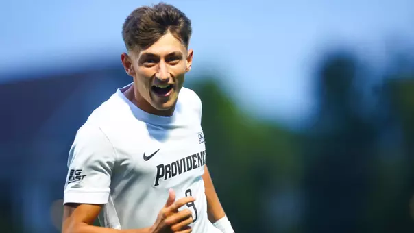 Men's Soccer's Sam Montalto celebrates a goal against Sacred Heart