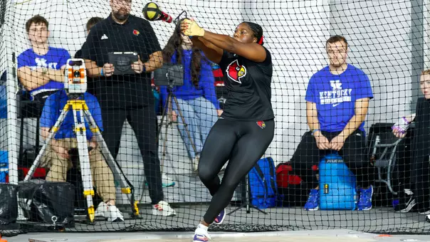 Demaria King competes in the women's weight throw at the 2026 Rod McCravy Memorial Invitational