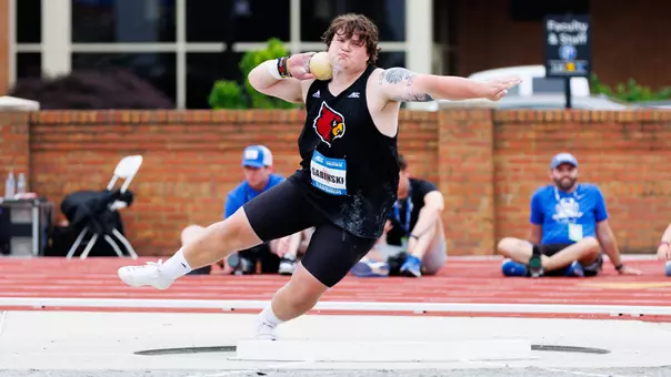 Johnny Sabinski throws shot put at the 2025 ACC Outdoor Championships