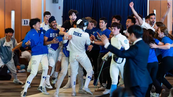Duke Fencing celebration after beating North Carolina