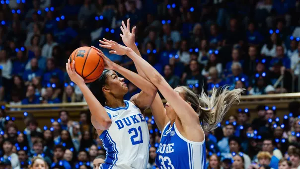 Two Duke women's basketball players compete during the 2026 Countdown to Craziness.