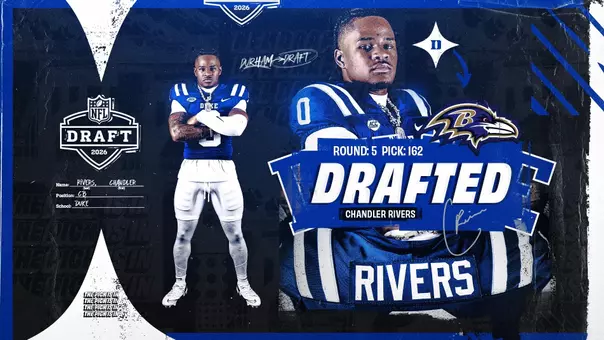 A graphic showing cornerback Chandler Rivers as a fifth round pick in the 2026 NFL Draft.