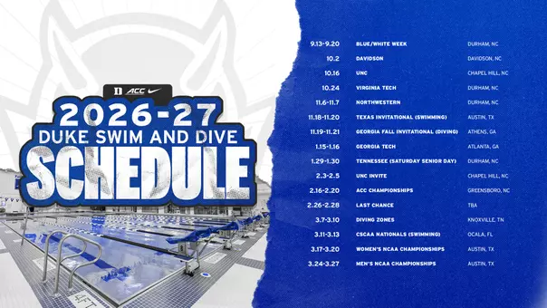 Duke Swim and Dive 2026-27 Schedule Graphic