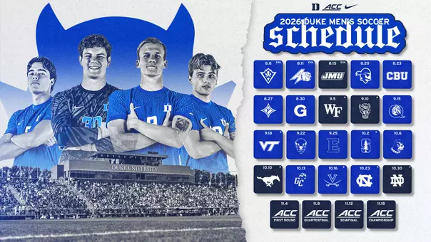 Updated graphic announcing Duke men's soccer schedule 2026